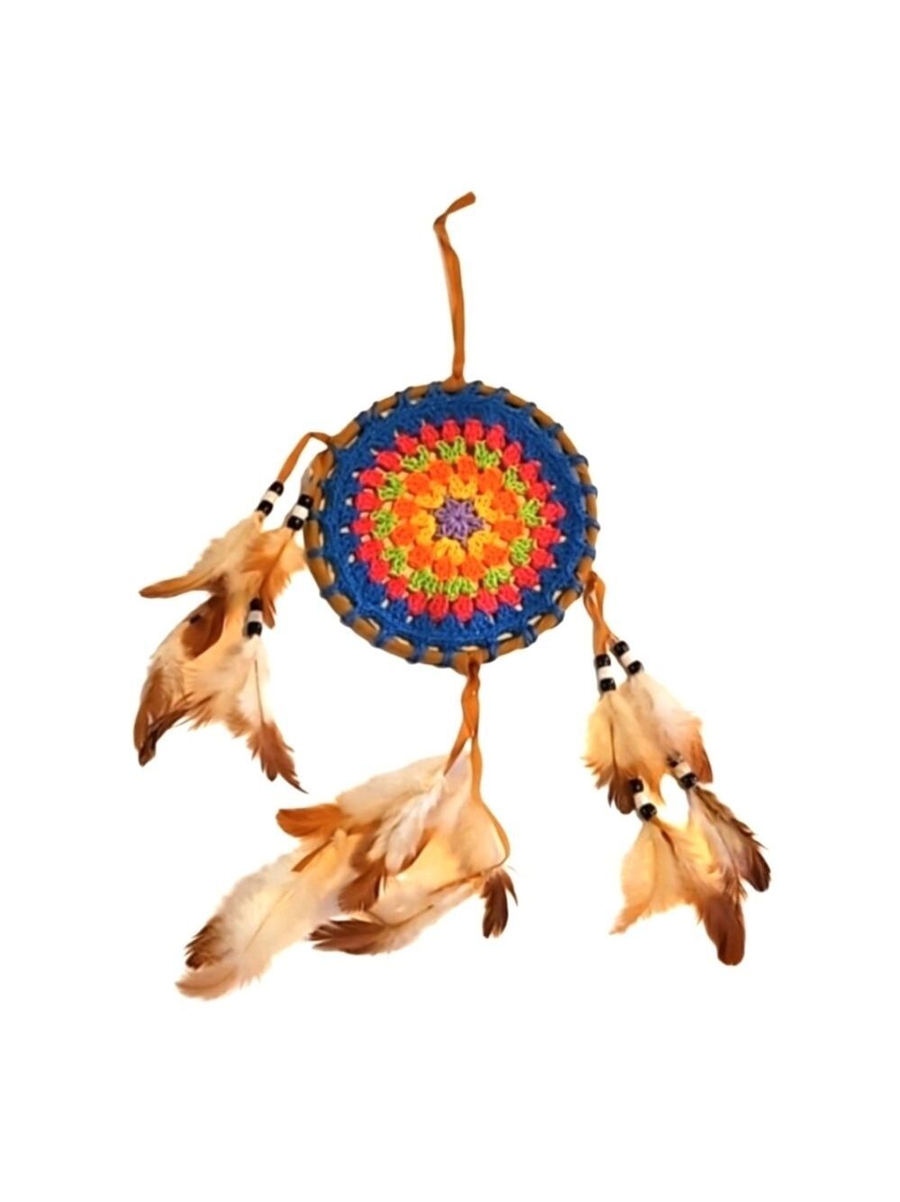 Hand Crafted crochet dreamcatcher multicolored floral eclectic textile decor